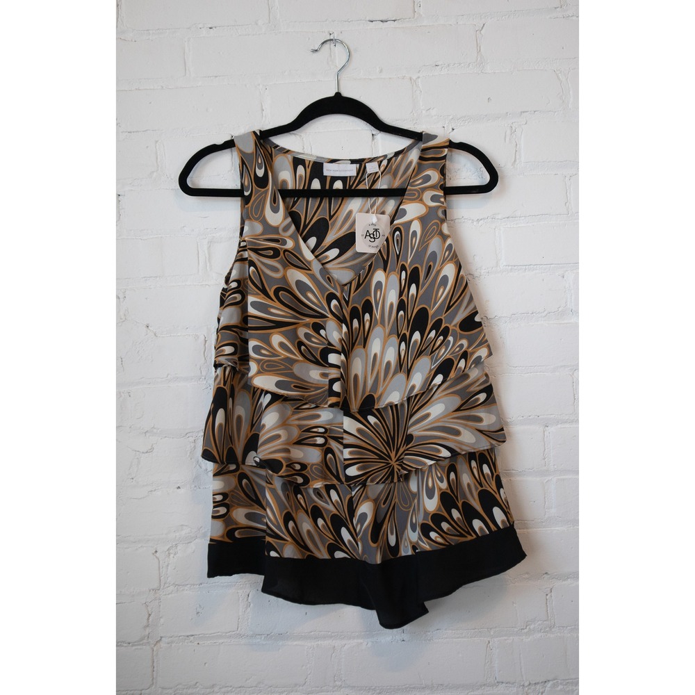 New York & Company Layered V-Neck Blouse in Black, Tan, Cream